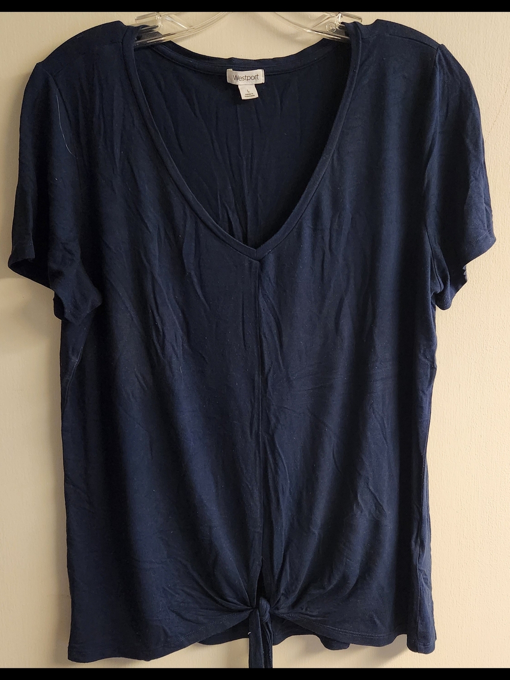 Westport Navy V-Neck Short Sleeve Tie-Front Top
